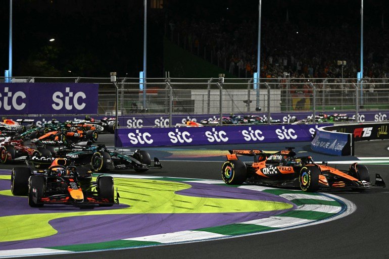 F1 cars on track.